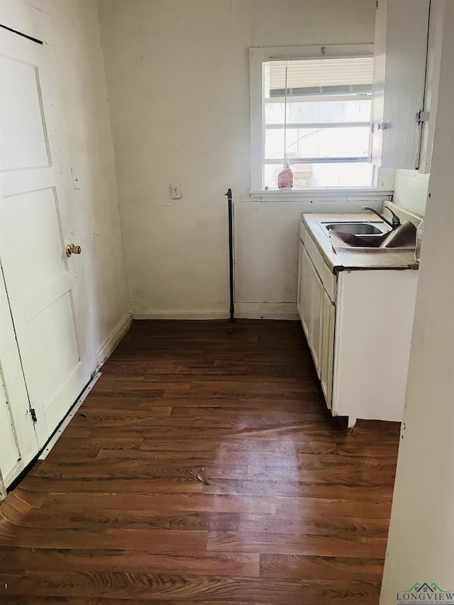 laundry room with dark hardwood / wood-style floors and sink