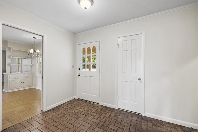 3 Ramblewood Dr, Longview, TX 75605 - foyer with ornamental molding, a chandelier, and baseboards