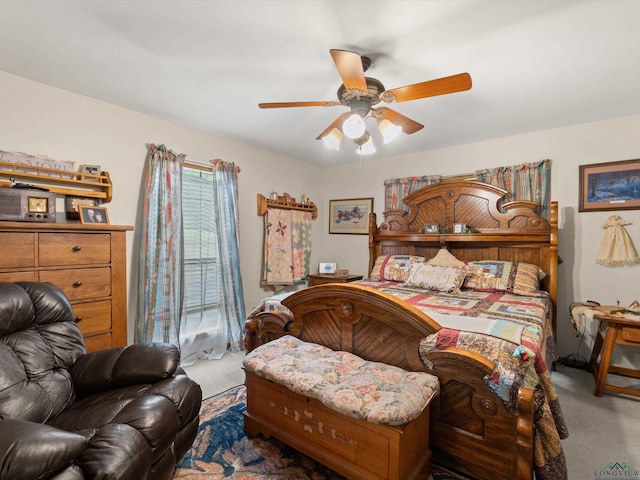 bedroom with carpet flooring and ceiling fan