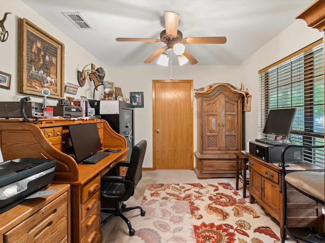 office area with ceiling fan