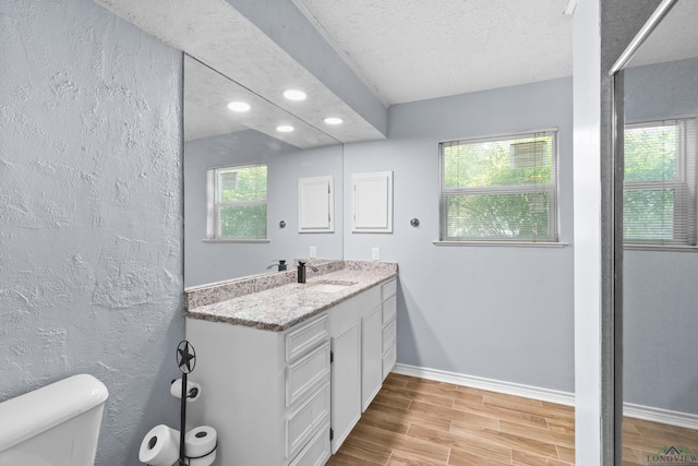 3955 E US Highway 79, Henderson, TX 75652 - bathroom featuring vanity, toilet, recessed lighting, wood finished floors, and baseboards