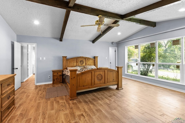 3955 E US Highway 79, Henderson, TX 75652 - bedroom featuring light wood-type flooring, baseboards, a textured ceiling, recessed lighting, and a ceiling fan