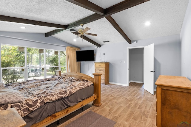 3955 E US Highway 79, Henderson, TX 75652 - bedroom with light wood-style floors, a textured ceiling, baseboards, recessed lighting, and a ceiling fan