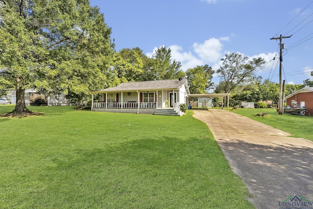 212 W W Ctr, White Oak, TX 75693 - view of front of home with covered porch, concrete driveway, a front yard, and a carport