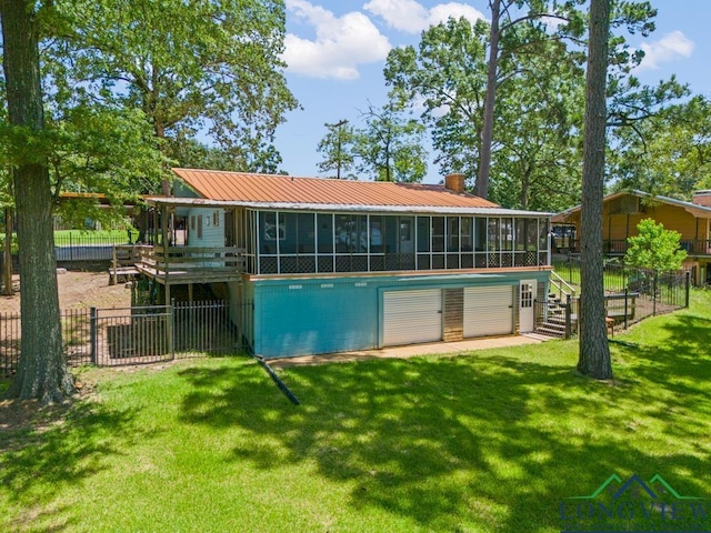 263 Crestwood Loop, Avinger, TX 75630 - view of swimming pool with a sunroom, stairs, and a wooden deck