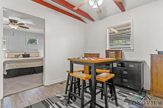 263 Crestwood Loop, Avinger, TX 75630 - dining room with a ceiling fan and wood finished floors
