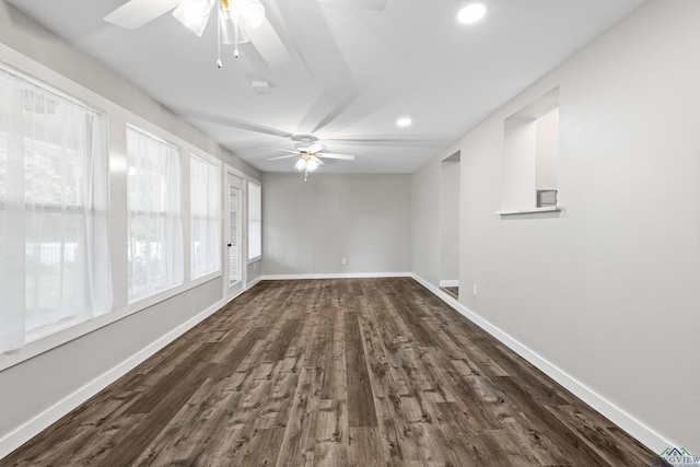 813 Kenwood Ln, Longview, TX 75604 - unfurnished room featuring a ceiling fan, dark wood-type flooring, baseboards, and recessed lighting