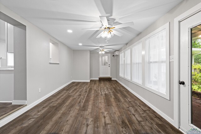 813 Kenwood Ln, Longview, TX 75604 - unfurnished living room featuring ceiling fan, dark wood finished floors, baseboards, and recessed lighting