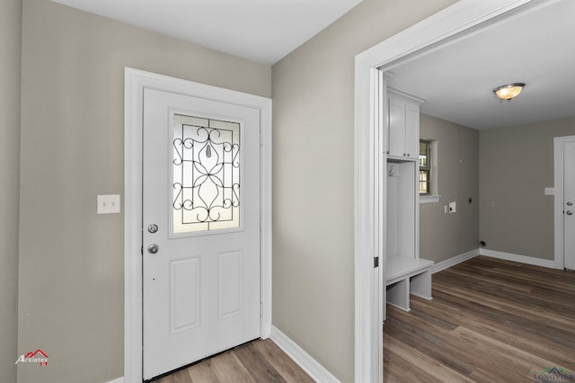 foyer entrance with hardwood / wood-style floors