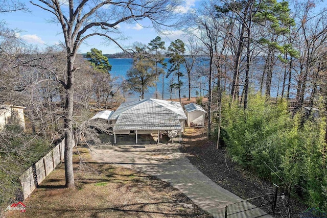 view of yard with a water view