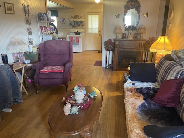 living room with hardwood / wood-style floors