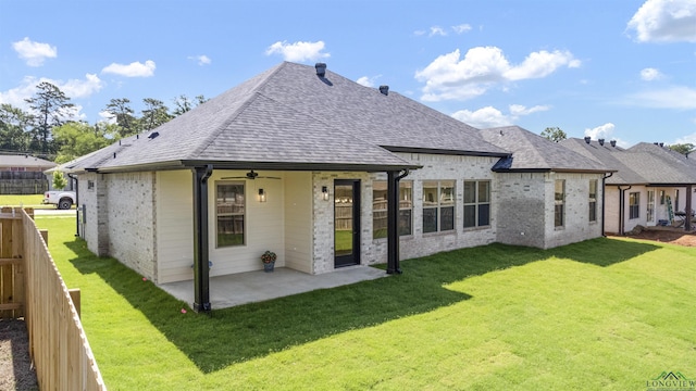 111 Mia Ln, Longview, TX 75604 - rear view of house featuring a patio area, brick siding, ceiling fan, and a shingled roof
