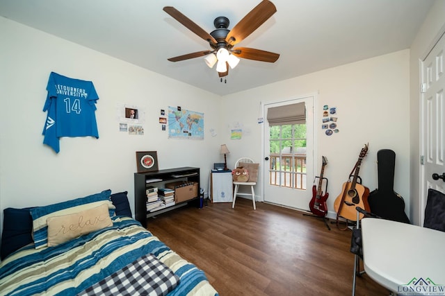 114 Fairview Dr, Longview, TX 75604 - bedroom featuring wood finished floors, ceiling fan, and access to outside