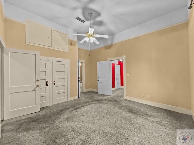 unfurnished room featuring carpet flooring and ceiling fan