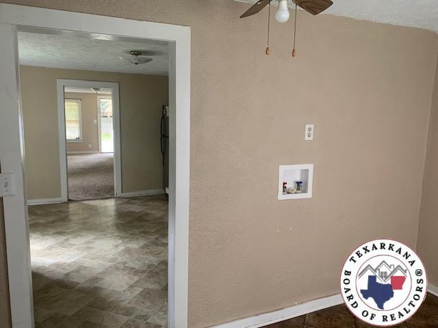 3812 Elizabeth St, Texarkana, TX 75501 - laundry room with washer hookup, ceiling fan, and baseboards