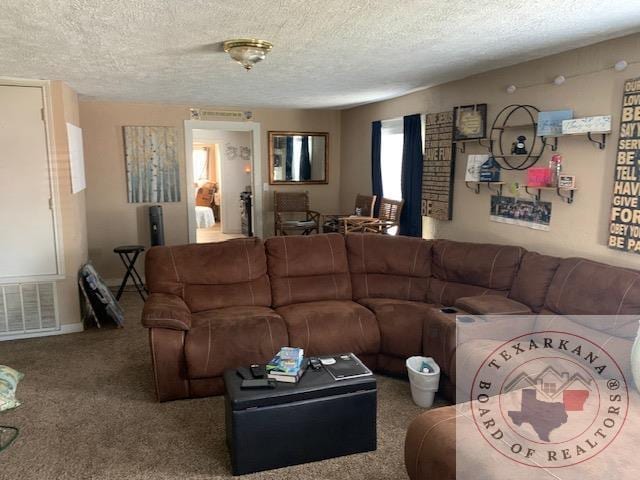 3812 Elizabeth St, Texarkana, TX 75501 - carpeted living area featuring a textured ceiling