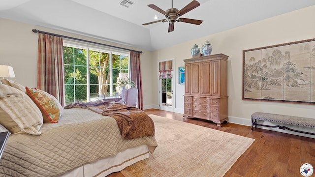 6804 Springwood Cir, Texarkana, TX 75503 - bedroom featuring lofted ceiling, wood finished floors, ceiling fan, and access to exterior