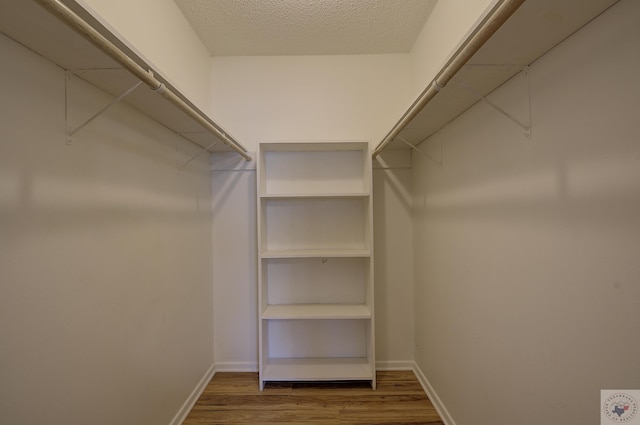 walk in closet with wood finished floors