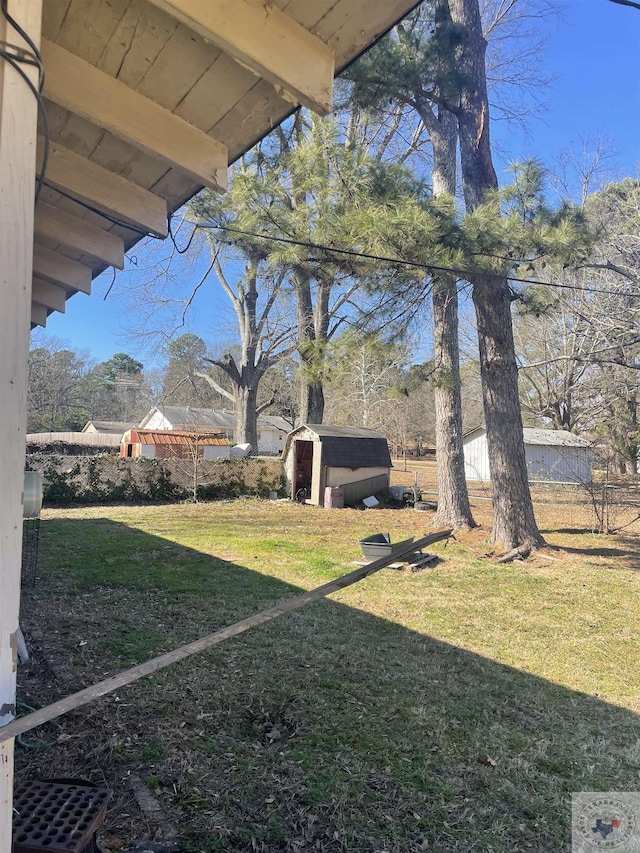 view of yard featuring a storage unit