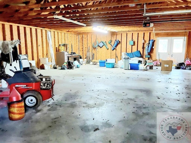 garage with a garage door opener