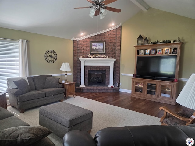 6133 Timberwood Ln, Texarkana, AR 71854 - living room with wood finished floors, ceiling fan, and a fireplace