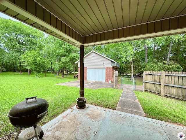view of patio featuring a gate and fence