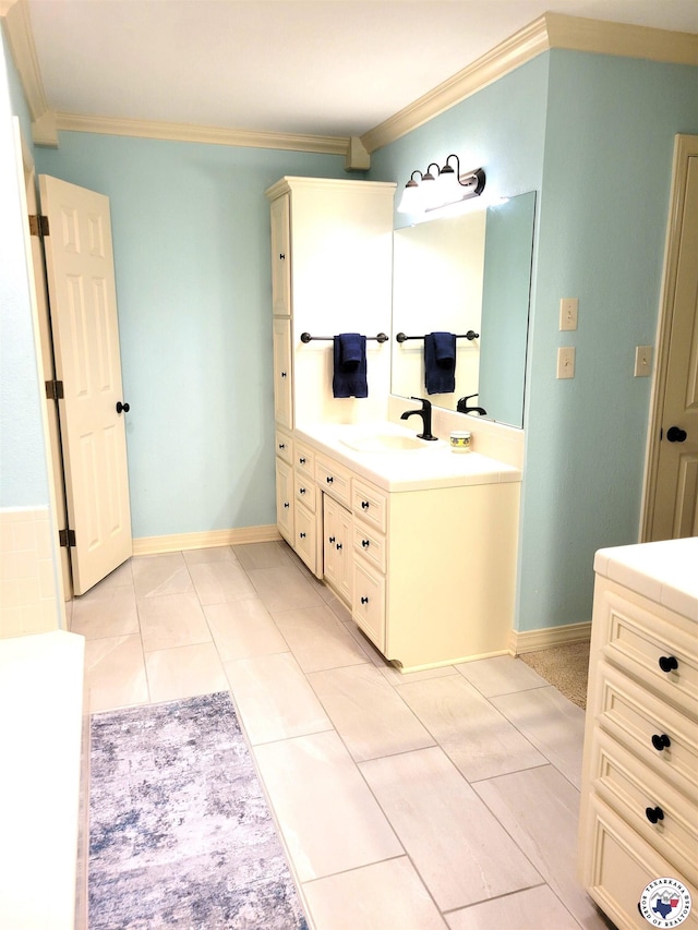 30 Hickory Oak Ln, Texarkana, TX 75501 - full bath featuring tile patterned flooring, baseboards, crown molding, and vanity