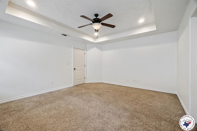 3604 Melody Ln, Texarkana, TX 75503 - carpeted spare room with a raised ceiling, a ceiling fan, baseboards, recessed lighting, and crown molding