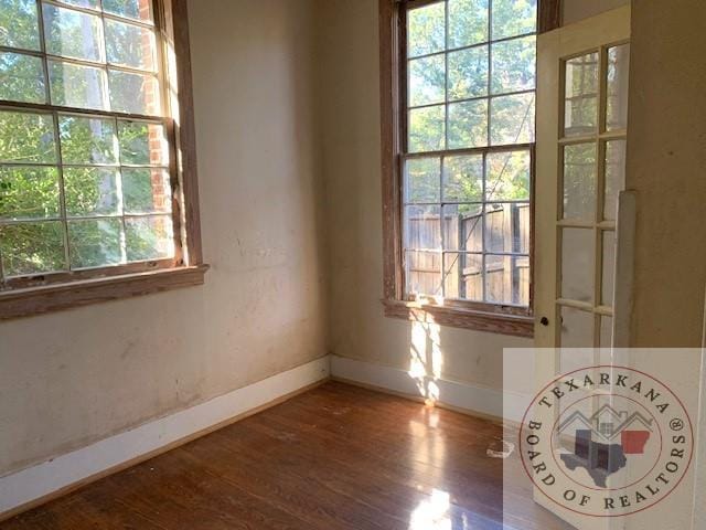 spare room with a healthy amount of sunlight and hardwood / wood-style floors