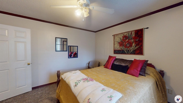 122 David Dr, New Boston, TX 75570 - carpeted bedroom with baseboards, ornamental molding, and a ceiling fan