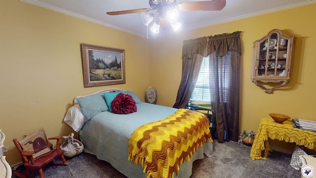 122 David Dr, New Boston, TX 75570 - bedroom with carpet floors, crown molding, and a ceiling fan