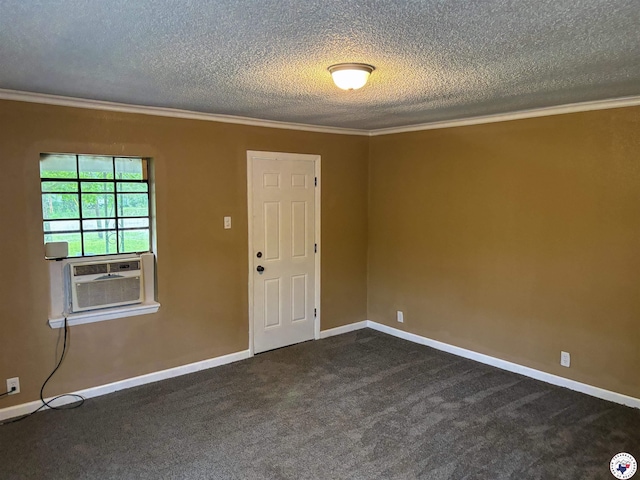 100 Roosevelt St, Hooks, TX 75561 - empty room with ornamental molding, dark carpet, a textured ceiling, baseboards, and cooling unit