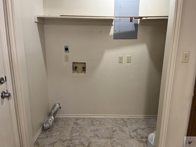 washroom featuring hookup for a washing machine, electric panel, and hookup for an electric dryer