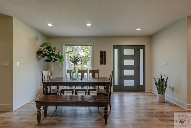 dining space with hardwood / wood-style floors