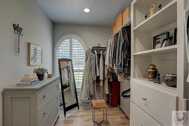 walk in closet featuring light hardwood / wood-style floors