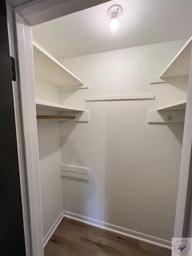 spacious closet with dark wood-type flooring