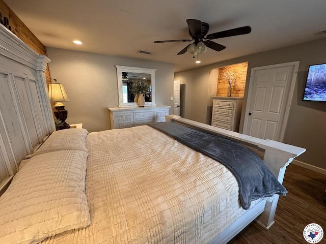6515 N Kings Hwy, Texarkana, TX 75503 - bedroom featuring wood finished floors, recessed lighting, baseboards, and a ceiling fan