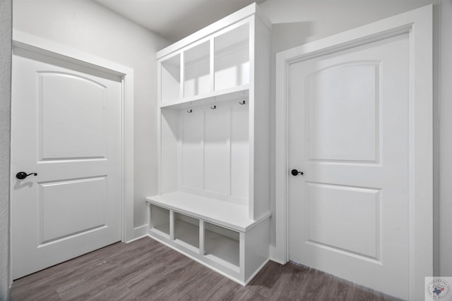 mudroom with wood finished floors