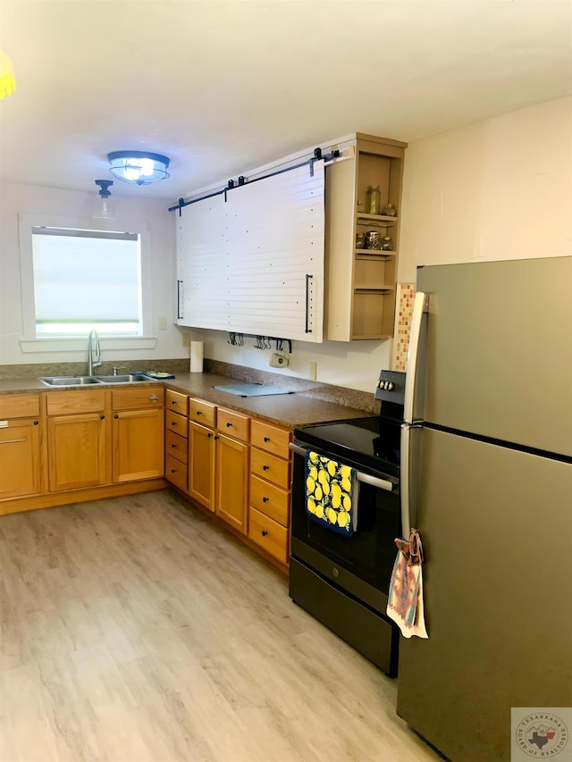 kitchen featuring sink, light hardwood / wood-style flooring, and stainless steel appliances