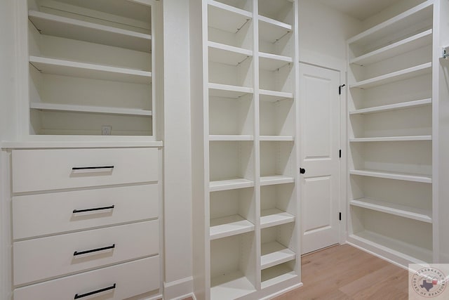 spacious closet featuring light wood-type flooring