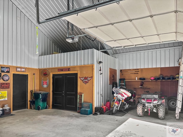 garage with a garage door opener