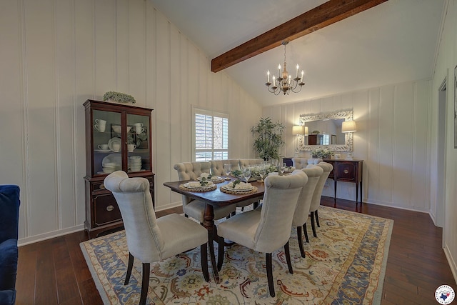 986 Texas Highway 77 W, Atlanta, TX 75551 - dining room with a chandelier, a decorative wall, hardwood / wood-style flooring, and vaulted ceiling with beams