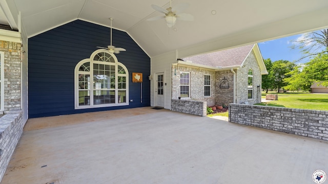 view of patio featuring ceiling fan