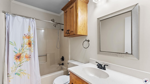 1599 Myrtle Springs Rd, Texarkana, TX 75503 - full bathroom featuring vanity, ornamental molding, toilet, and shower / bath combo
