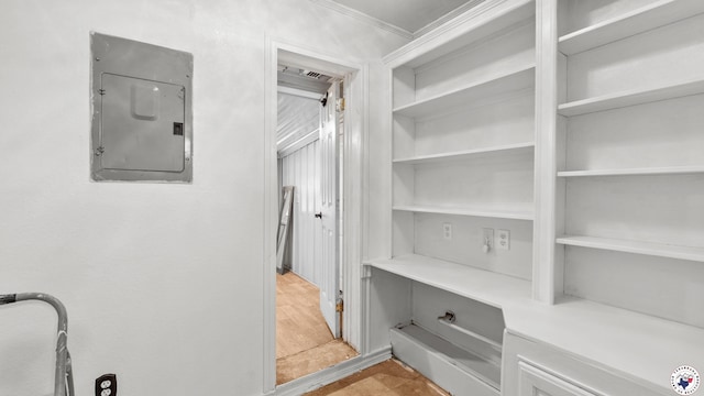 1599 Myrtle Springs Rd, Texarkana, TX 75503 - hall featuring electric panel and crown molding