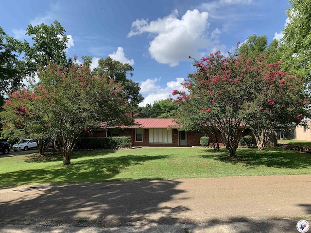 308 Eleanor St, Atlanta, TX 75551 - view of front of house with a front lawn, brick siding, and a metal roof