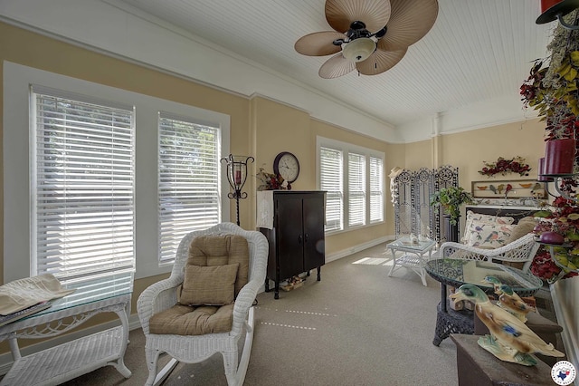 501 Main St, Texarkana, TX 75501 - sitting room with ceiling fan, baseboards, and carpet flooring