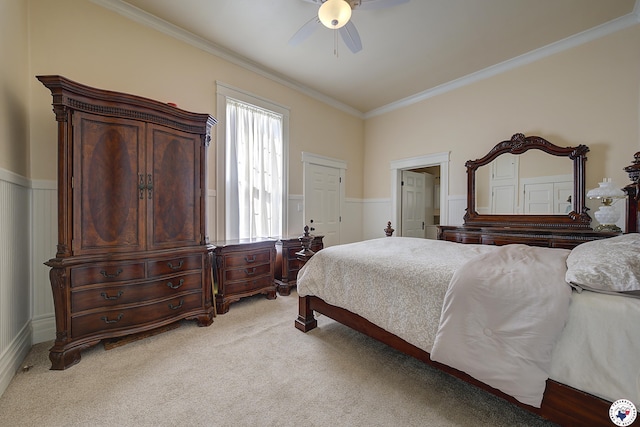 501 Main St, Texarkana, TX 75501 - bedroom with wainscoting, light carpet, and ornamental molding