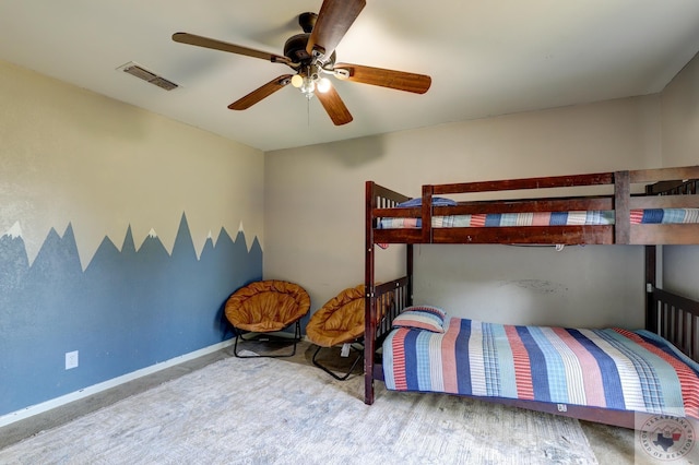 bedroom with carpet flooring and ceiling fan