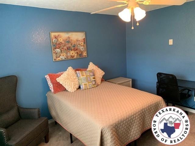 bedroom with carpet and ceiling fan